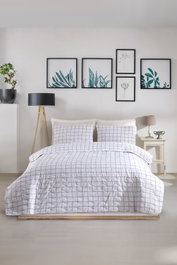 L'essentiel linge de maison Artus Juego de Colcha Doble Gris y Blanco